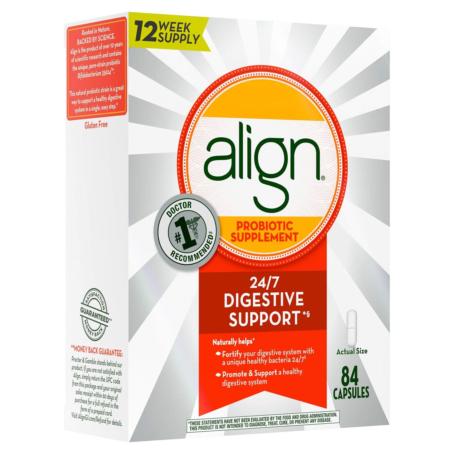 Align Daily Probiotic Supplement Capsules, White, 84 Count